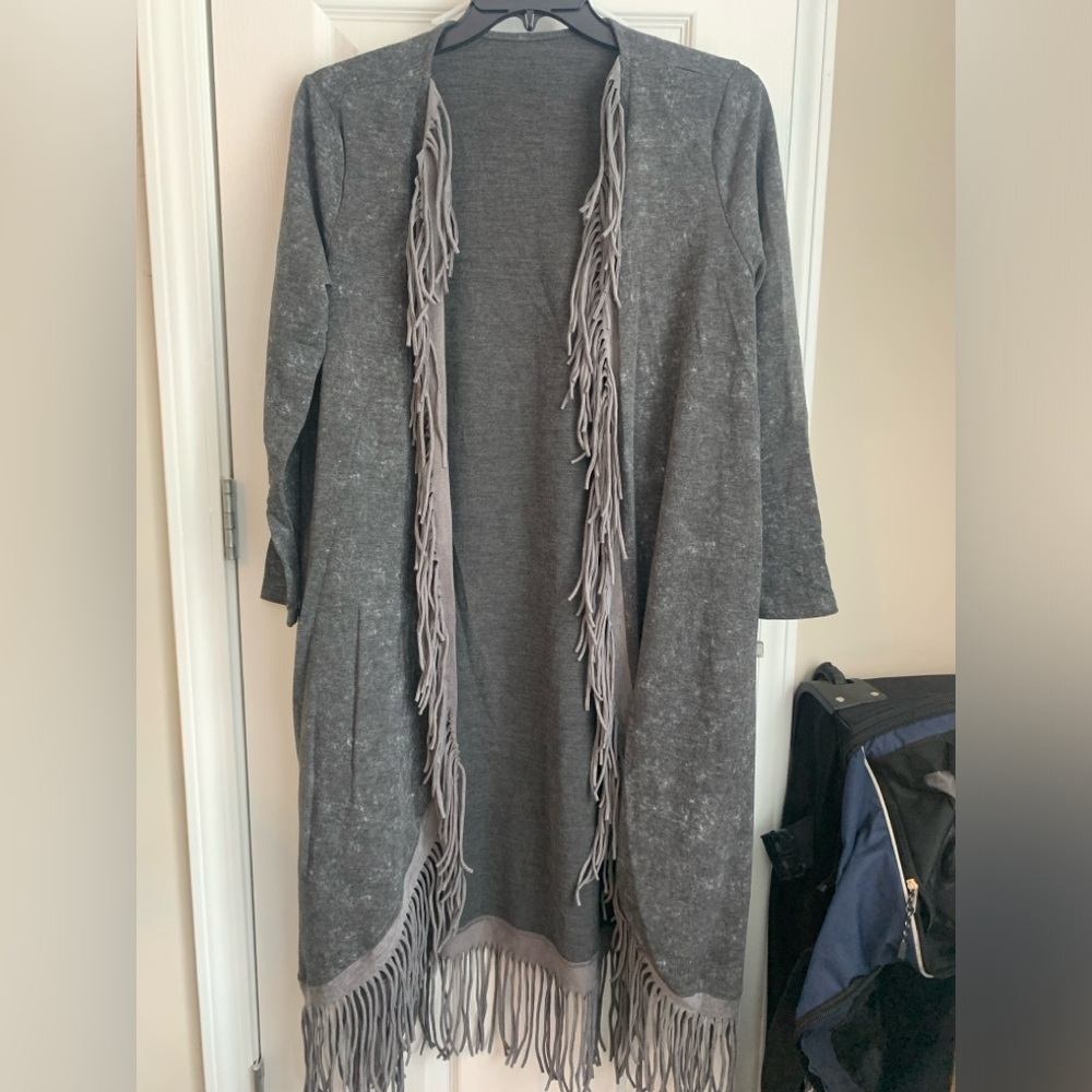 Chic Dark Gray Fringe Scarf